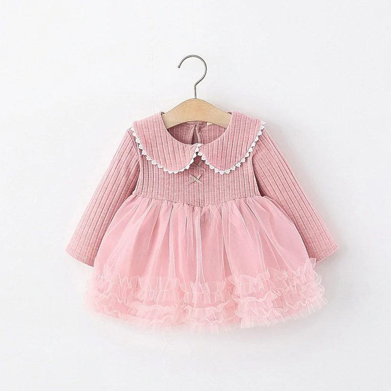 Autumn New Pink Chiffon Baby Girl Princess Dress Birthday Party Children'S Long Sleeved Clothes (6 Months -3 Years Old)