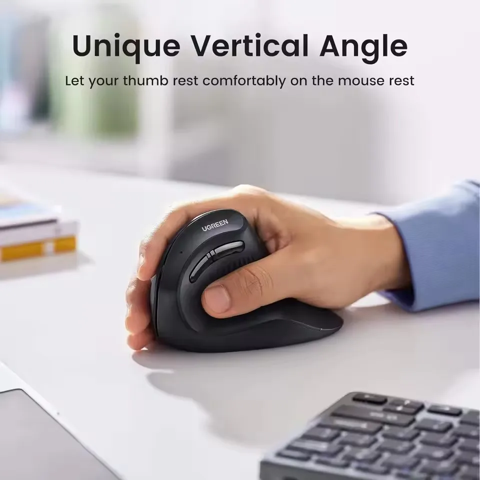MU008 UGREEN Vertical Wireless Bluetooth Mouse Ergonomic 5 Buttons 1000/1600/2000/4000 DPI 2.4G Mouse for Laptop PC Computer