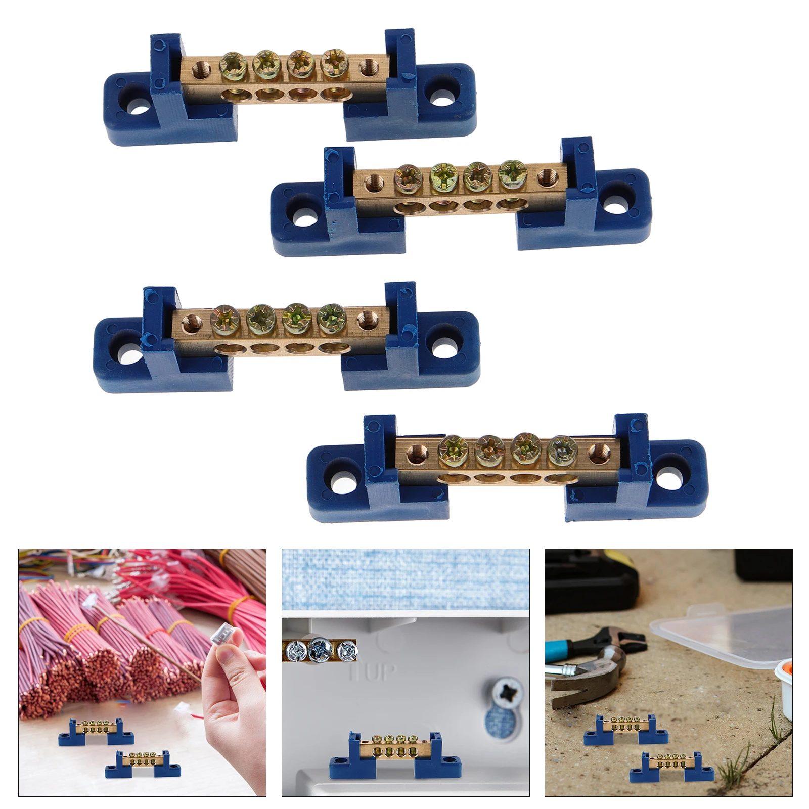 

4pcs Copper Bar Terminal Block For Distribution Box Electrical Grounding Bus Bar Heavy Duty Ground Kit Car Auto Marine