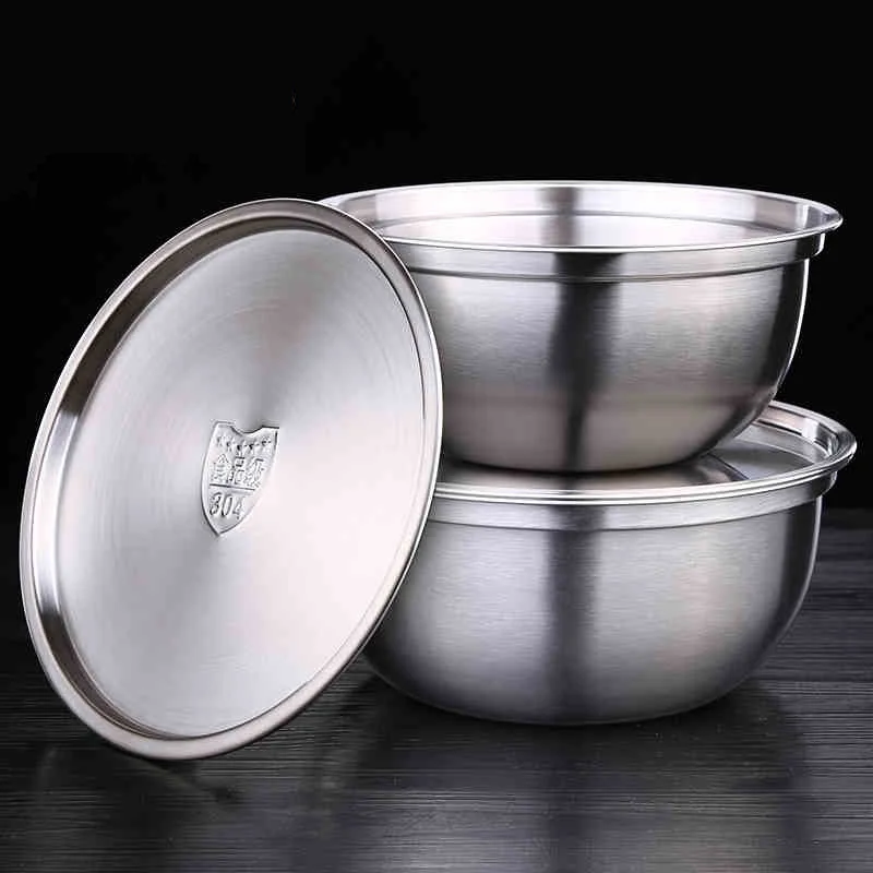 304 Stainless Steel Mixing Bowl Non-slip Nesting Mixing Bowl Set with Lid Mixing Bowl for Salad Cooking