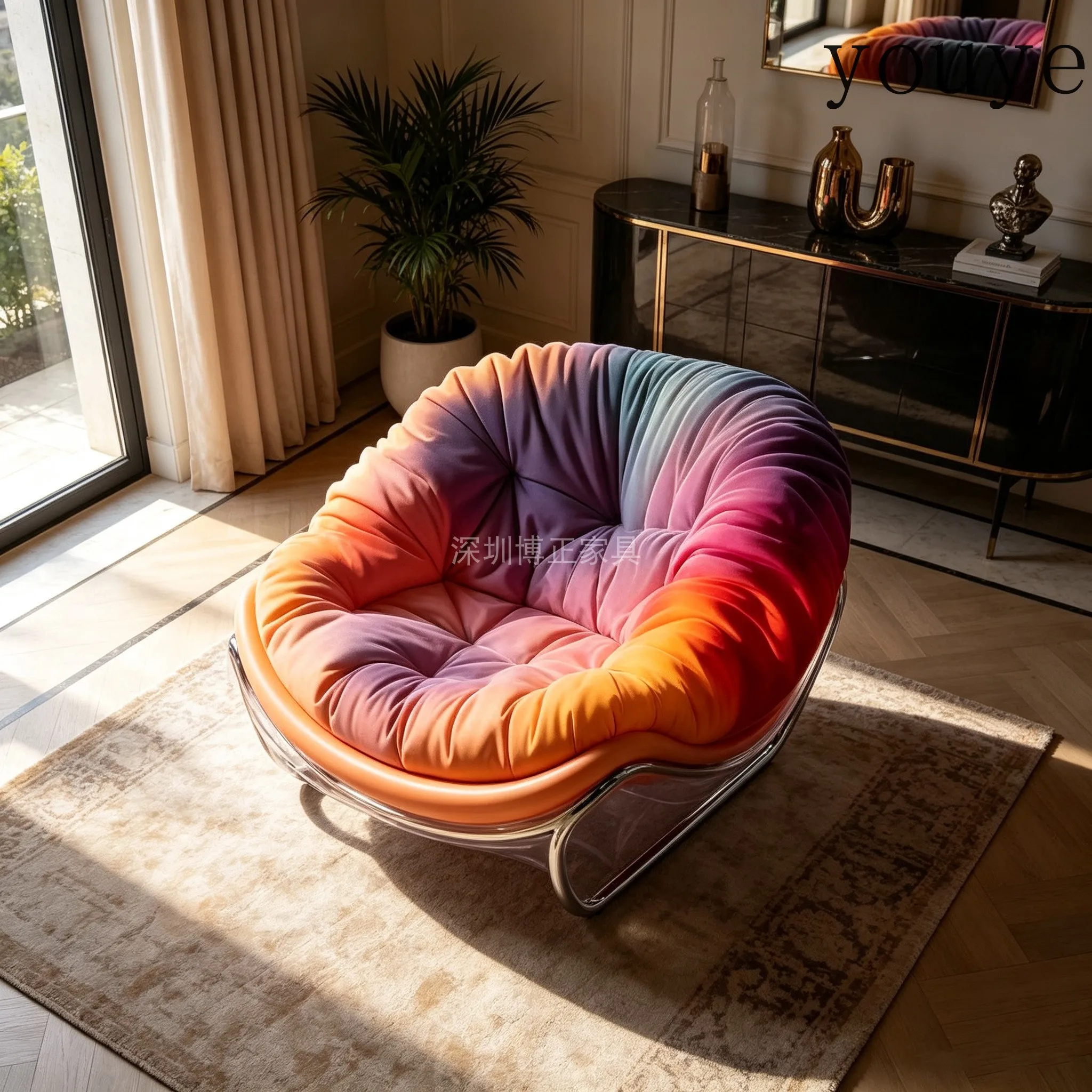 Designer artistic sense gradual change color fabric single chair stainless steel frame balcony leisure lazy chair