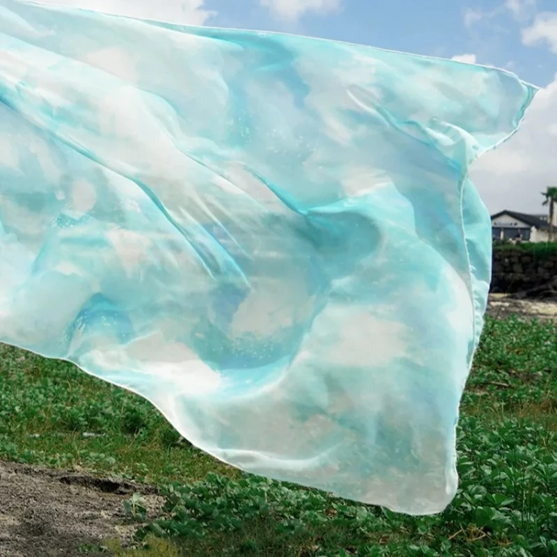 Transparent Curtains for Living Room Gradient Chiffon Sky Watercolor Window Floating Balcony Sheer Light Drapes