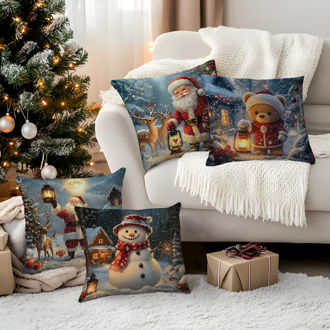 

Modern Style Christmas Pillowcase Printed Polyester 45x45cm Throw Pillowcover Decorative Sofa Cushion Pillowslip Home Decor