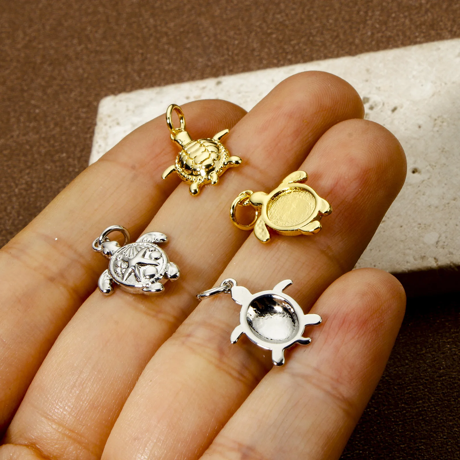 1pc New Brass Charms Gold Color Ocean Sea Turtle Tortoise Animal Pendant DIY Necklace Earrings For Women Men Jewelry Findings
