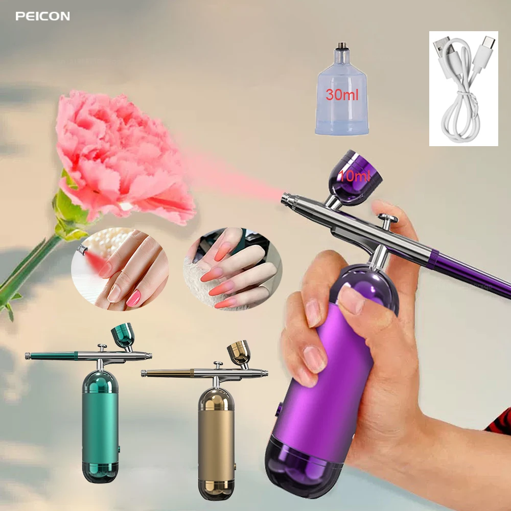 

Airbrush Nails Portable Rechargeable Nail Gun Airbrush Machine for Makeup Painting Crafts Cake Airbrush Nail with Compressor Kit