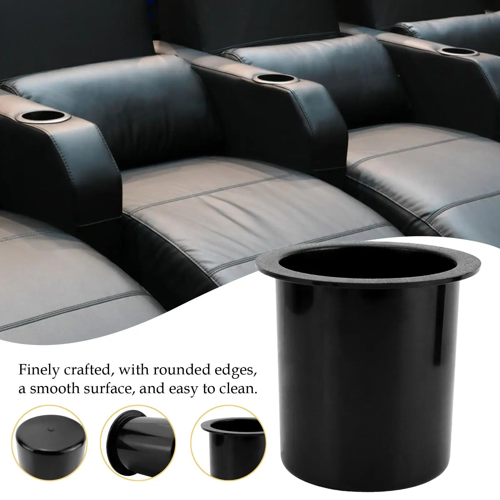 Universal Drink Bottle Holder Black Recessed Cup Insert ABS Plastic Car Boat RV Replacement Accessory for Sofa Chair Table