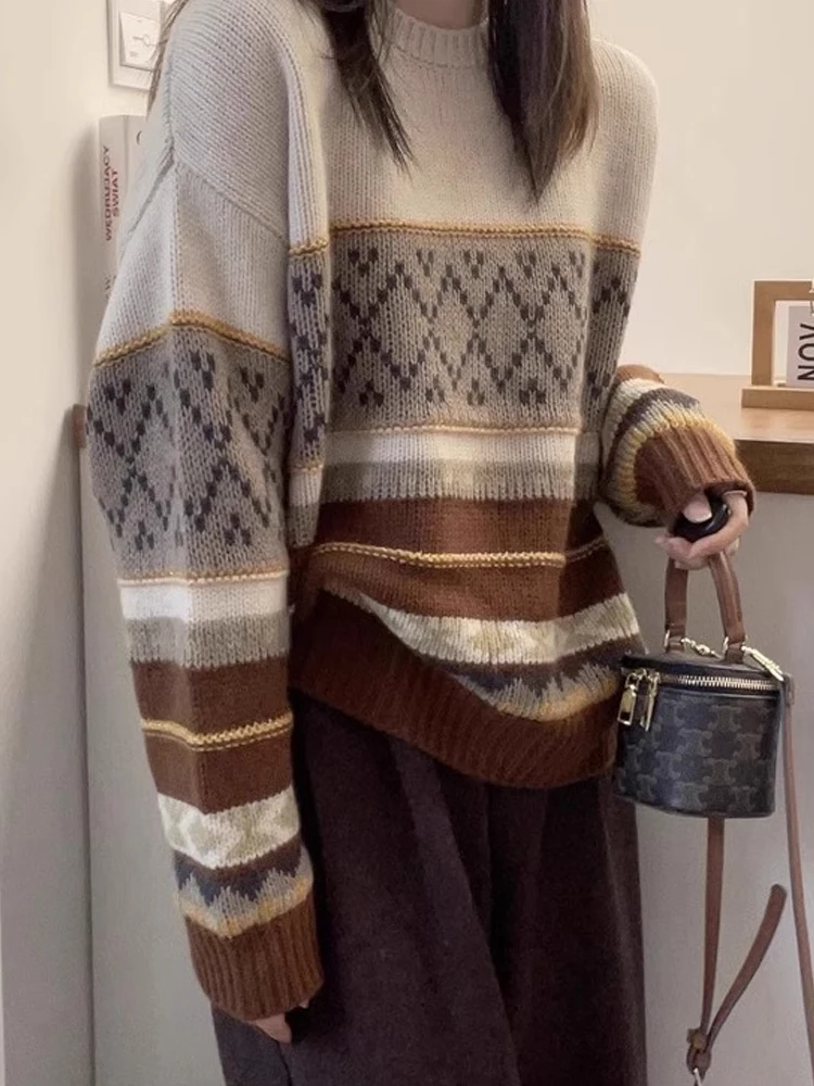 

Faionable Simple round Ne Pullover Camere Sweater Autumn Winter New Sle Striped Color Blo Design Base Layer Top