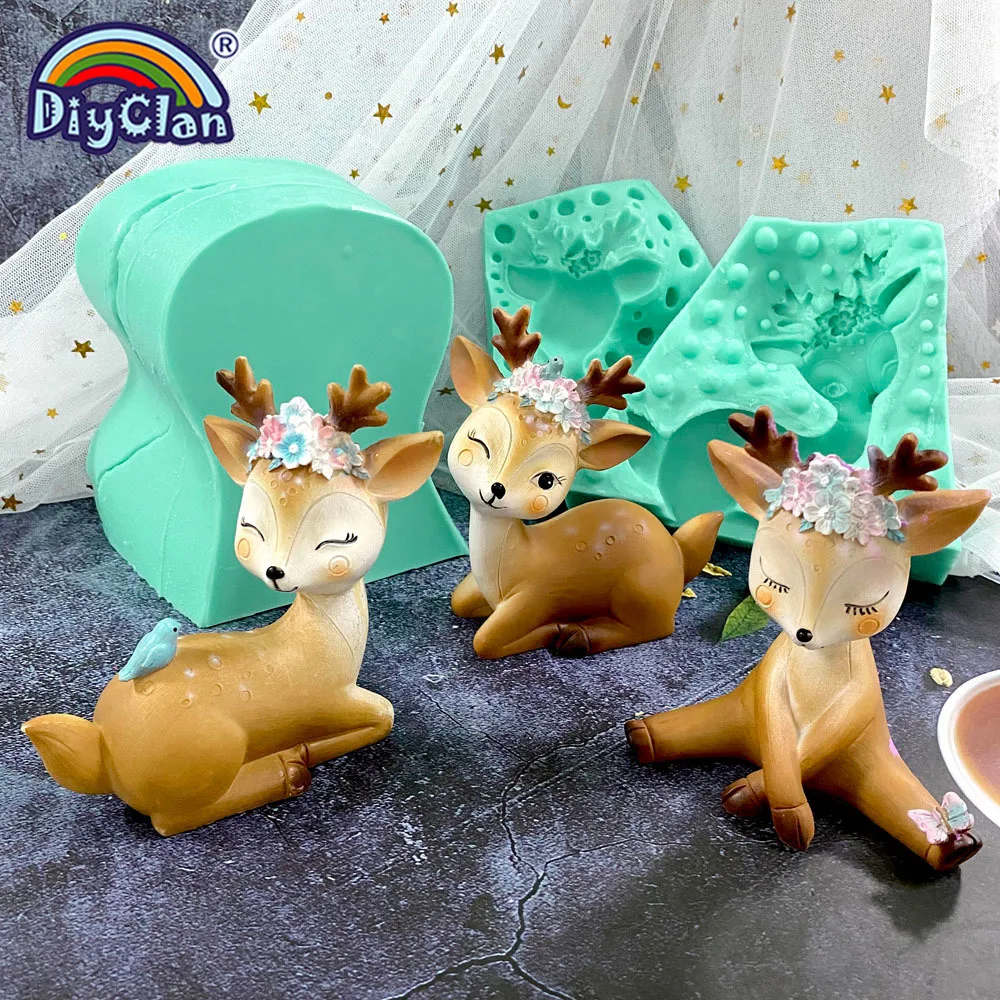 Sika Deer Silicone Mold For Cake Candle Decoration Handmade 3D Animal Chocolate Figures Polymer Clay Silicone Form Concrete