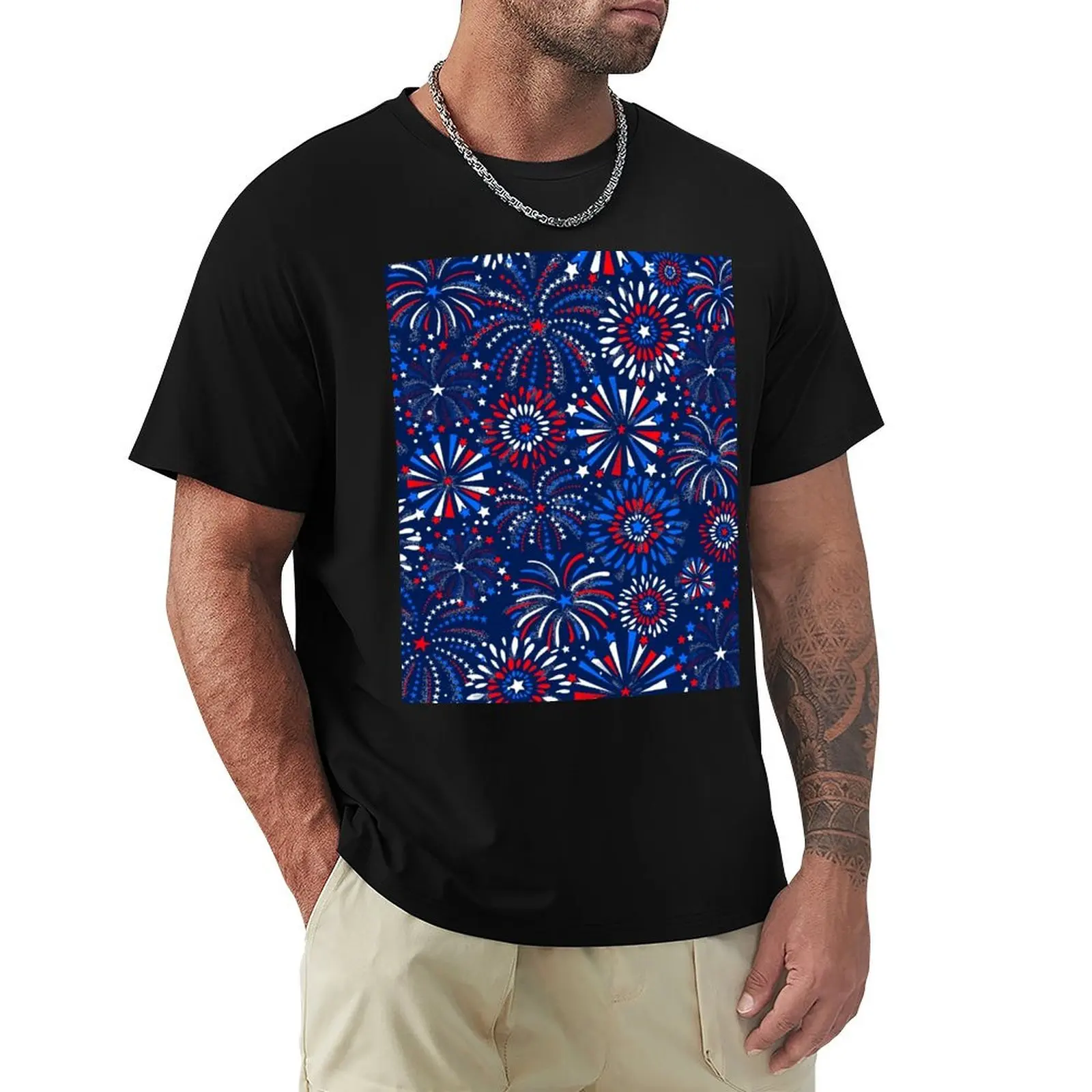 

Red White & Blue fireworks T-Shirt graphic t shirt vintage blanks big and tall t shirts for men