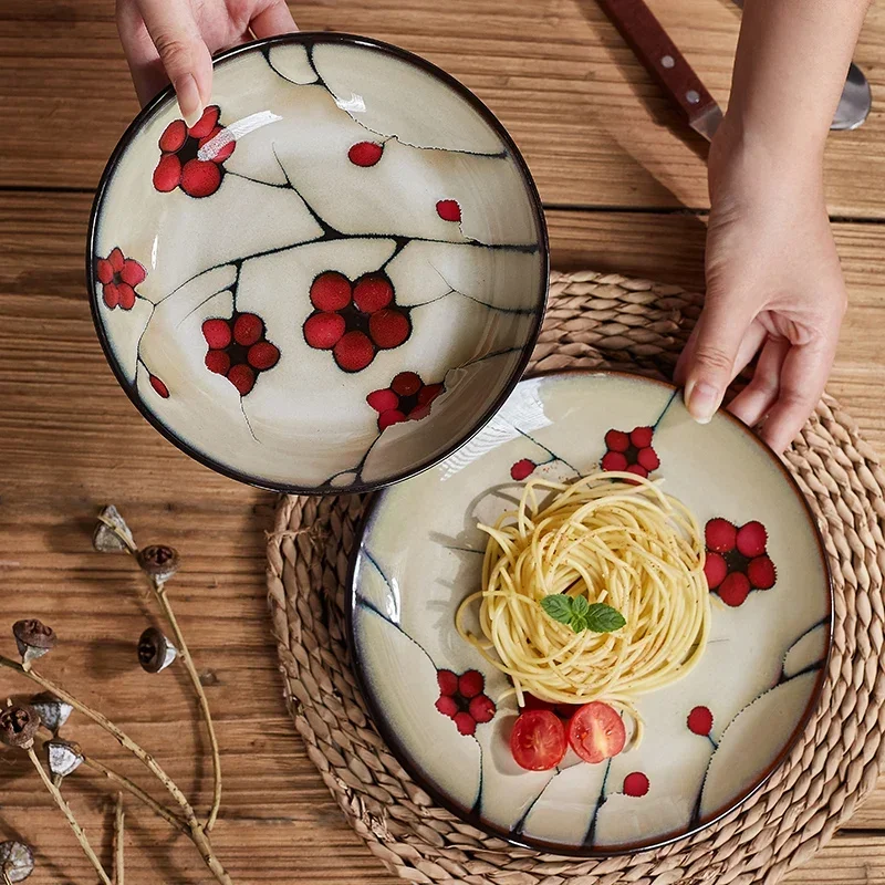 Chinese Anti-Scalding Dinnerware Set, Retro Plum Blossom Ceramic Bowls, Microwave Safe Tableware, Simple Dining Set.