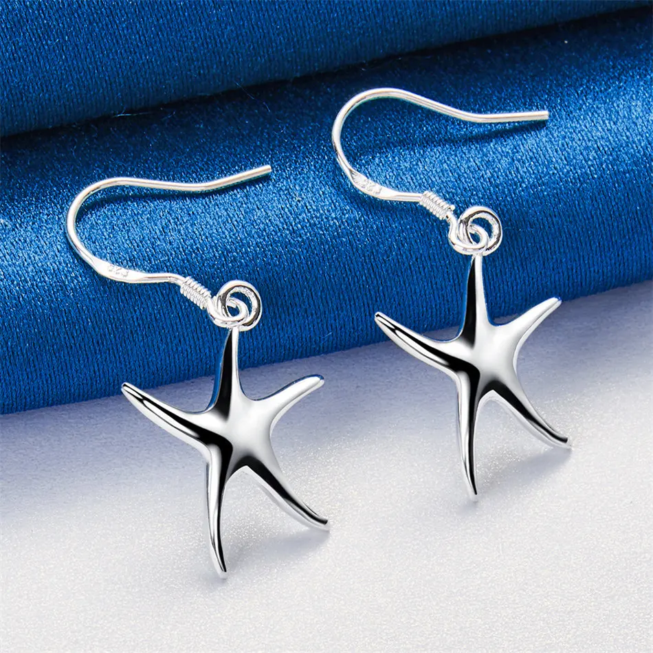 

1 pair of 925 sterling silver exquisite starfish pendant earrings for women's fashion wedding party accessories jewelry