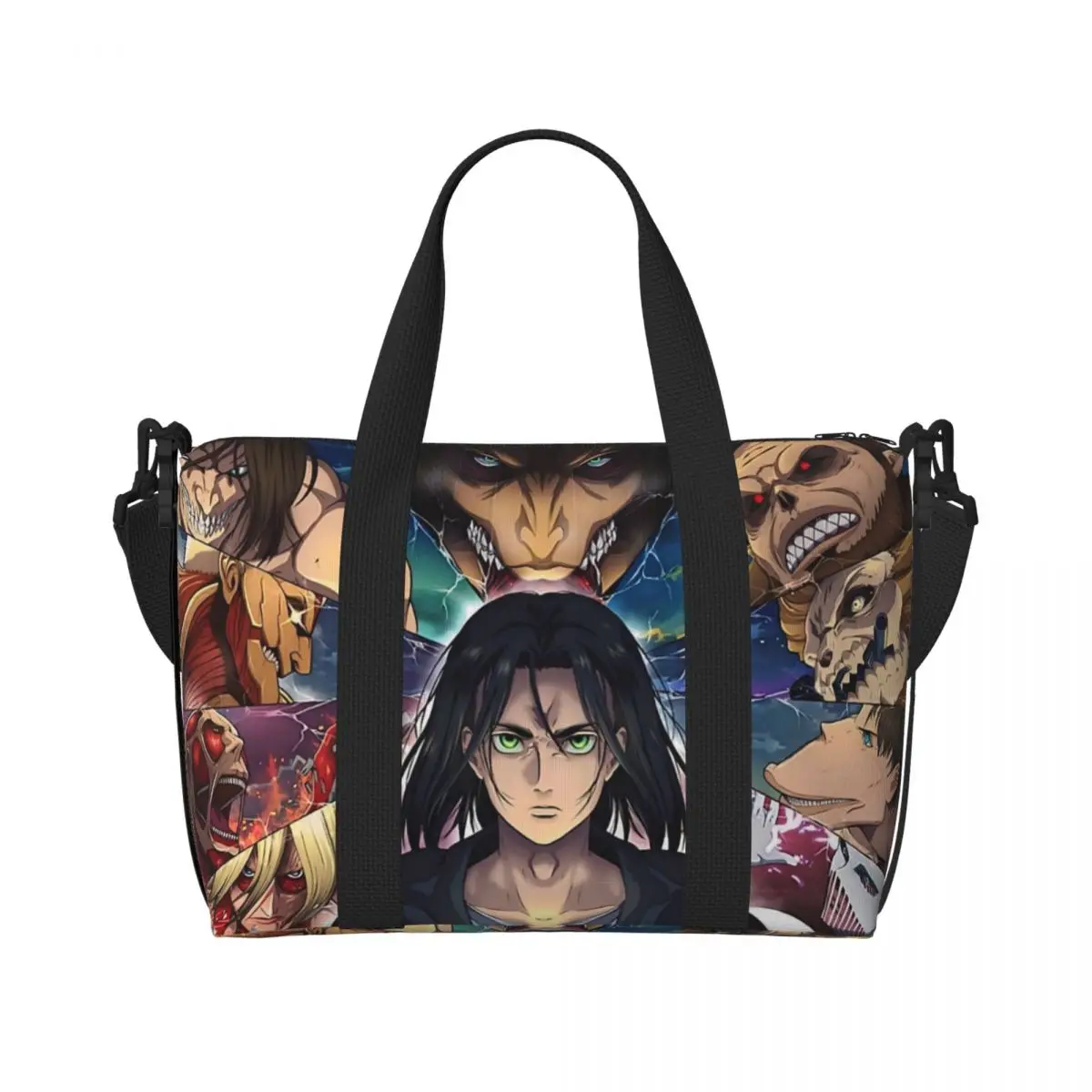 

Custom Attacks On Titans Tote Bag Women Big Capacity Cartoon Movie Terrifying Giant Gym Beach Travel Bags