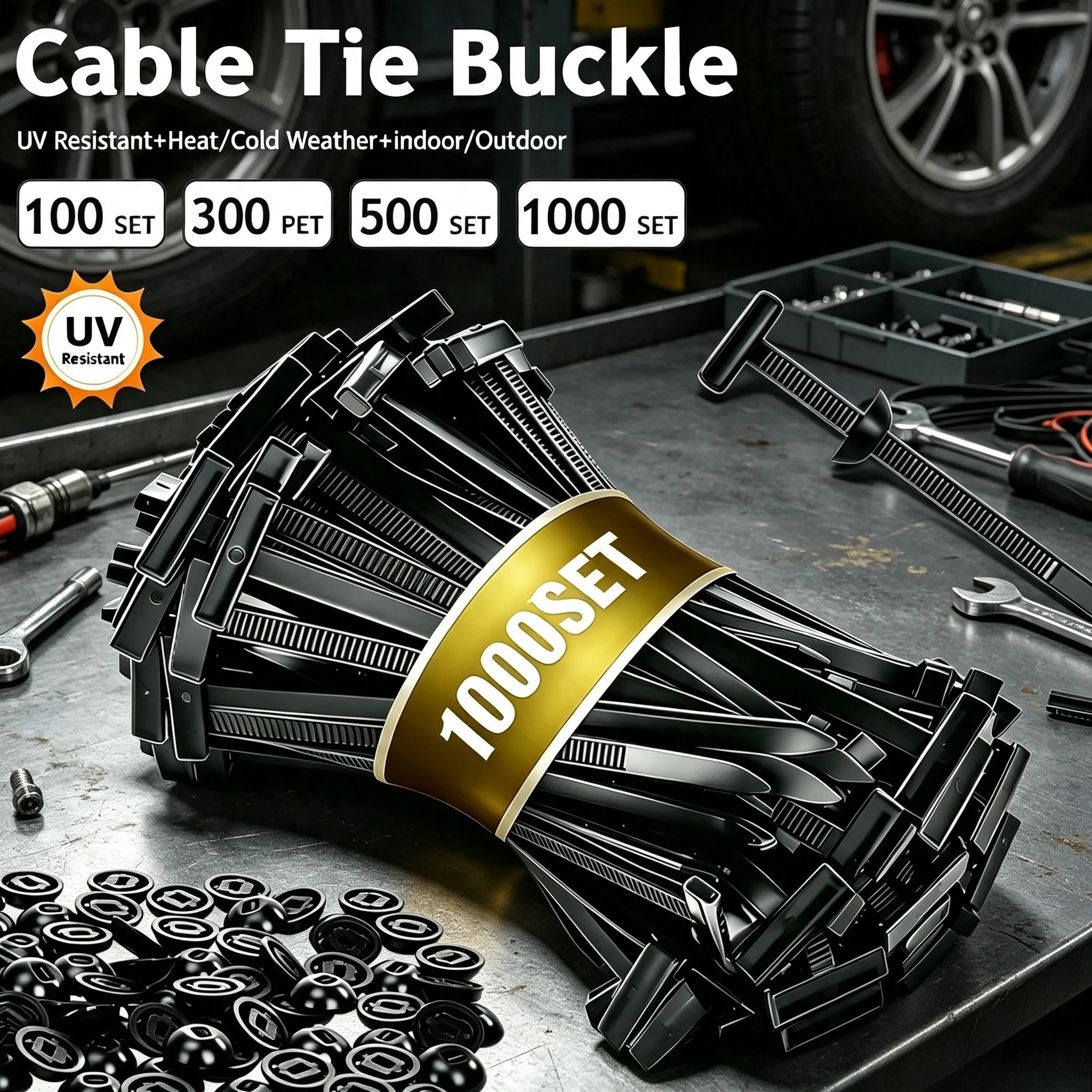 20/300/1000Set Plastic Zipties Self-Locking UV Resistant Cable Tie Buckle for Auto Body Repair Trunk Mudguard Liner Zipper Clips