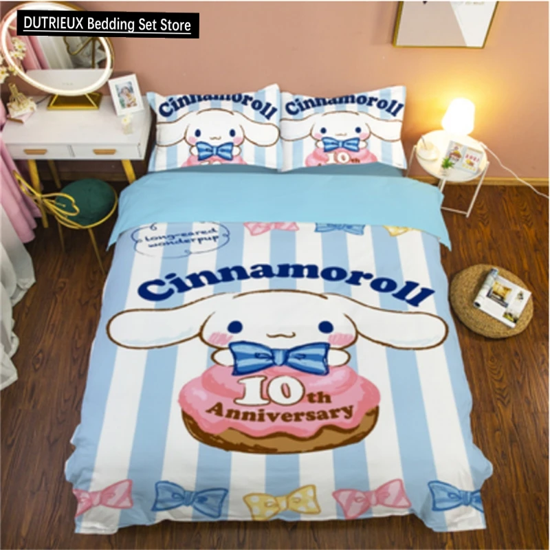 Cinnamoroll Cute Cartoon Children Duvet Cover Bedding Set Polyester Single Double Full Size for Bedroom Decoration Kids Gifts