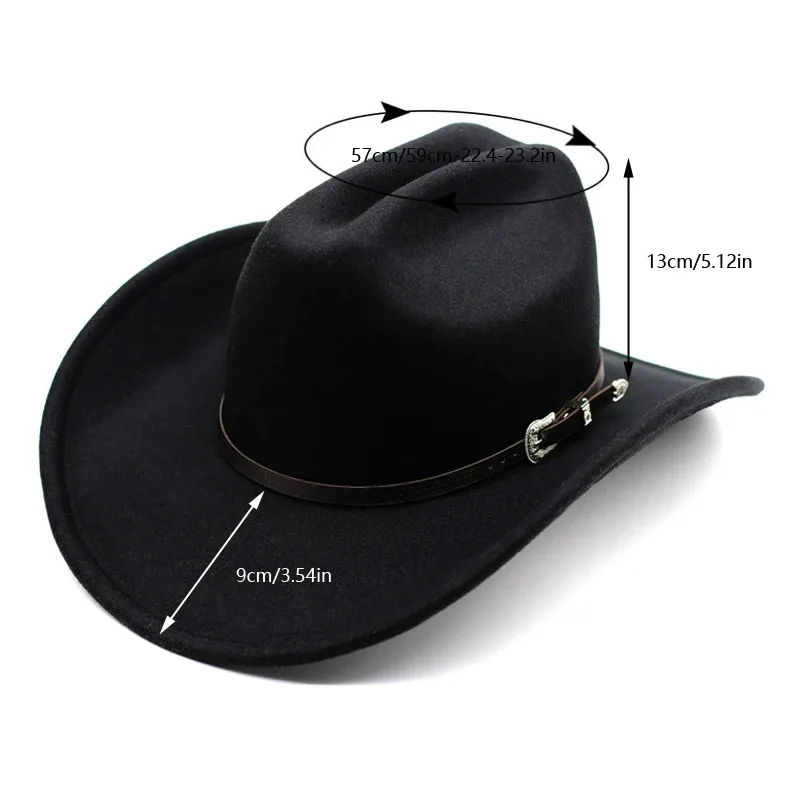 Western cowboy hat men's and women's fashion word top right angle warped edge woolen top hat ethnic style cowboy hat