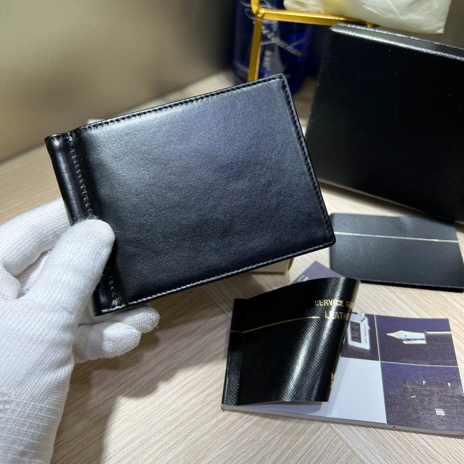 U005525 # 1191309 محافظ فاخرة بالدولار الأمريكي مجموعة جلدية مصنوعة يدويًا حامل بطاقة Meisterstuk مقاطع المال هدية عيد #3