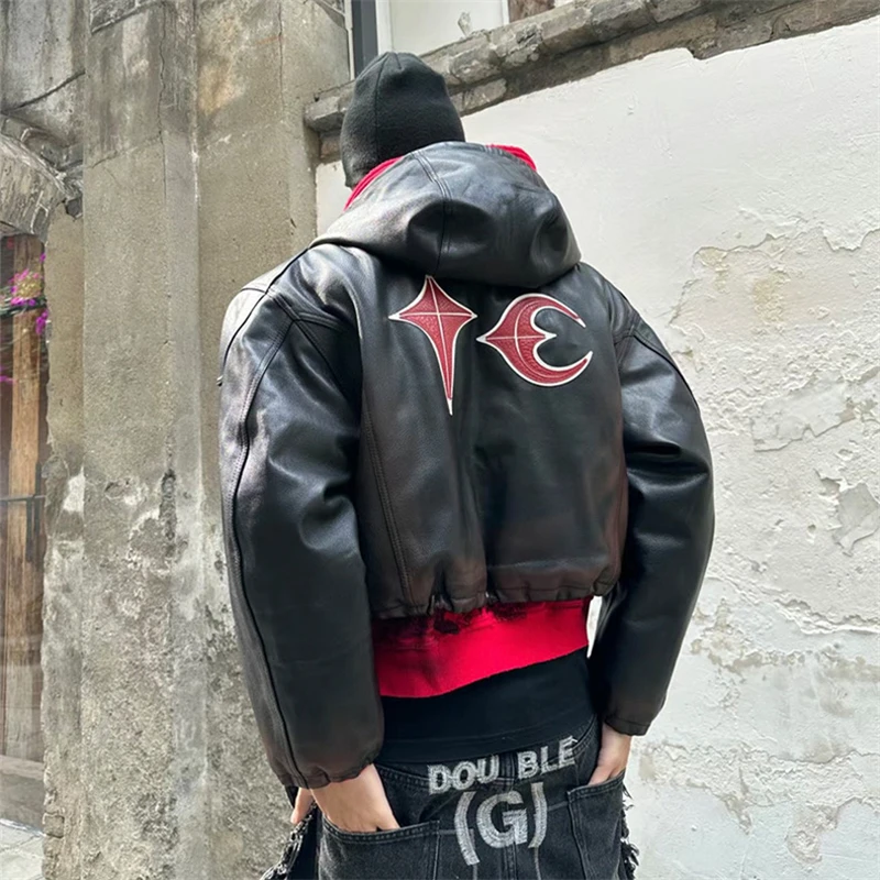 NEW Thug Club High-quality Heavyweight Ins Cotton Leather Jacket Casual Hooded High Street Loose Vintage Street Rock Men Women