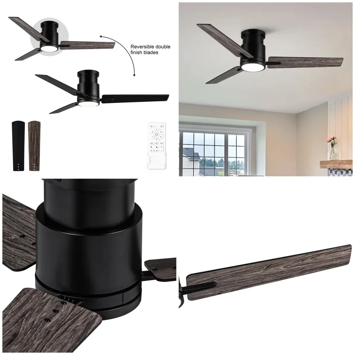 

52 in. Integrated LED Farmhouse Indoor/Outdoor Black Smart Ceiling Fan with Remote Control
