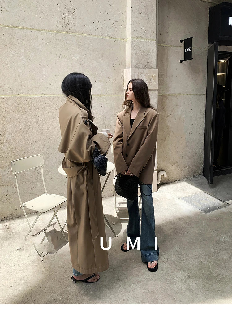 Lautaro Spring Autumn Oversized Khaki Long Grey Trench Coat for Women Double Breasted Loose Casual Korean Fashion Overcoat 2024 32 S77c1abfc067d4bf98dc4ab3d424d49d7M