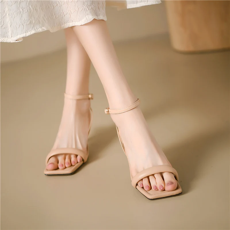 FEDONAS Summer Concise Women Sandals Genuine Leather Elegant Thin Heels Pumps Ankle Strap Shoes Woman Office Lady New Arrival