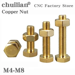 External Hex Hexagon Brass Bolt M4 M5 M6 M8 Screw And Nut Set Large Full Extension Machine Copper Screw Hardware Fasteners