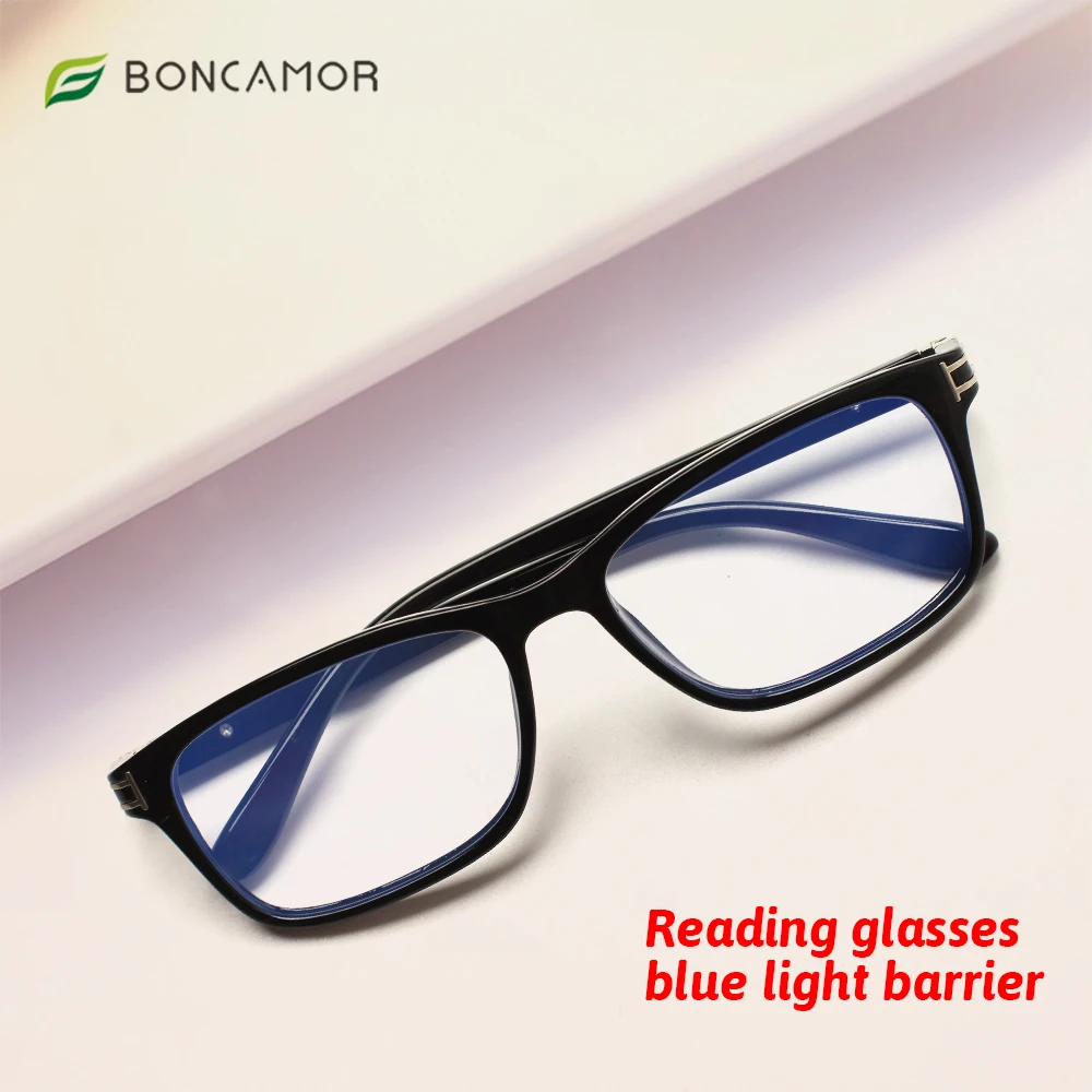 BoncamorRectangular Frame Reading Glasses For Men Women Computer Optical Eyeglasses Hyperopia Anti Blue Light Decorative Eyewear