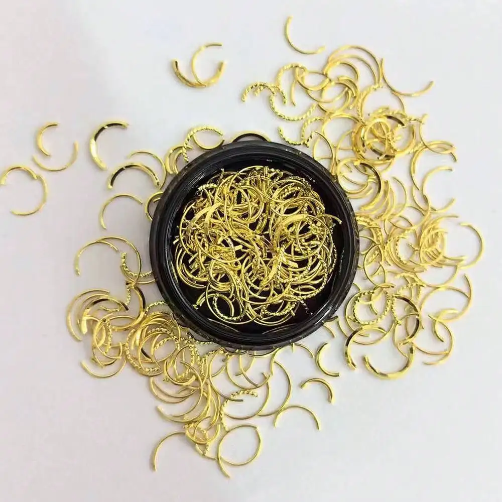 1box Mixed Random Gold Silver Rose Metal Copper Nail Art Decorations Plate Studs Nail Stickers Hollow Out Long Strip Shaped