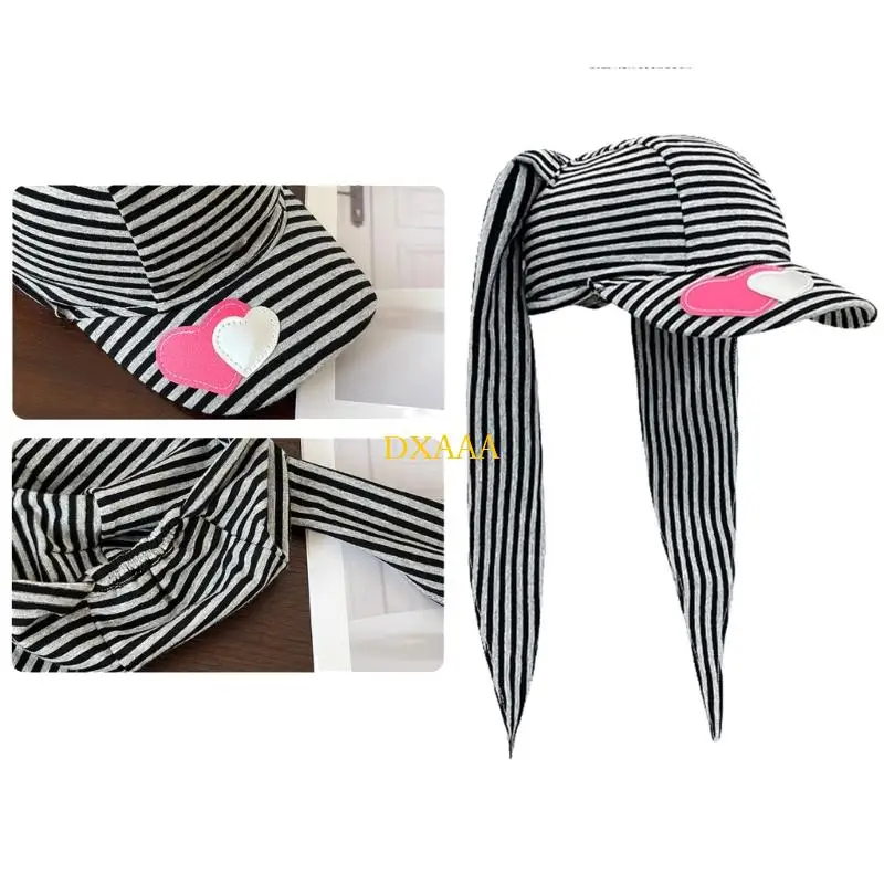 

DXAA Unique 2000s Stripe Pattern Scarf Hat with Long Rabbits Ear For Festival Parties And Casual Outfit All Matching Headpiece