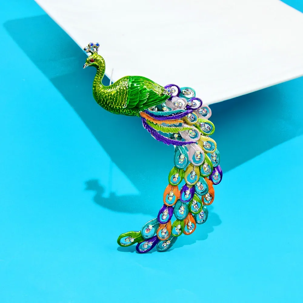Fashion Rhinestone Peacock Brooch Pin Animal Enamel Corsage for Women Girls Clothing Accessories