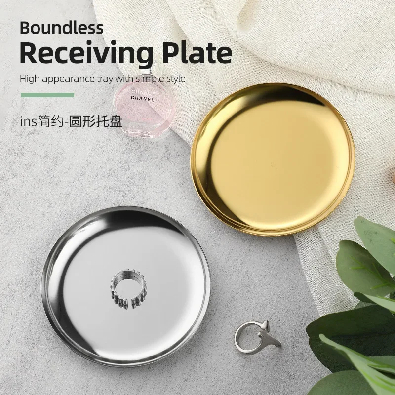 Metal Decorative Trays 10cm Round Stainless Steel Plates Home Decoration Candle Holder Dish Jewelry Display Trays Desk Organizer