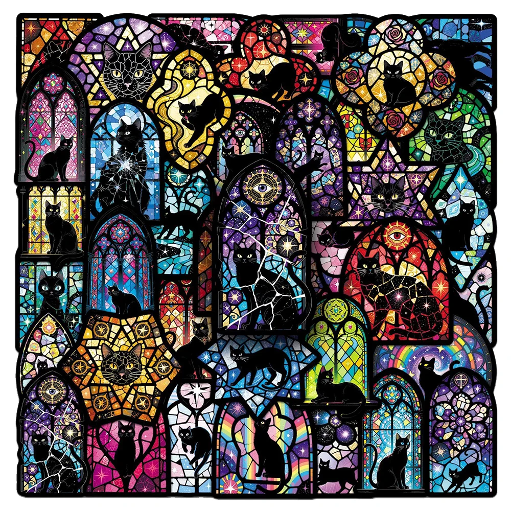 10/30/50pcs Vintage Gothic Style Window Black Cat Stickers Colorful Cartoon Decals DIY Motorcycle Luggage Cool Graffiti Sticker