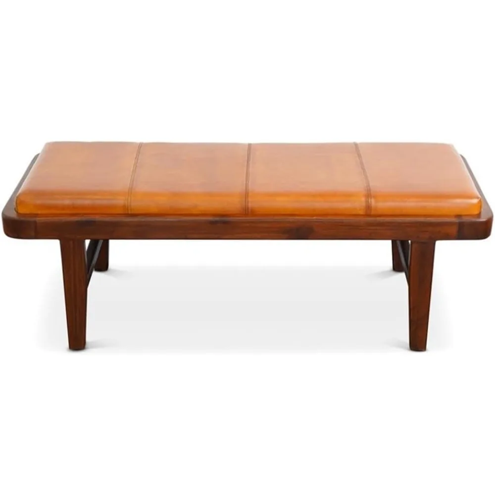 

Graceland Mid-Century Modern Upholstered Leather Bench in Tan