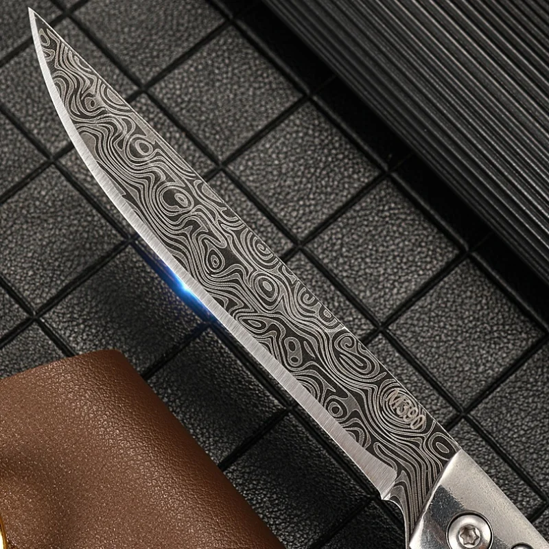 Damascus Pattern Folding Knife Multi-purpose Outdoor Camping Stainless Steel Folding Knife with Height Hardness