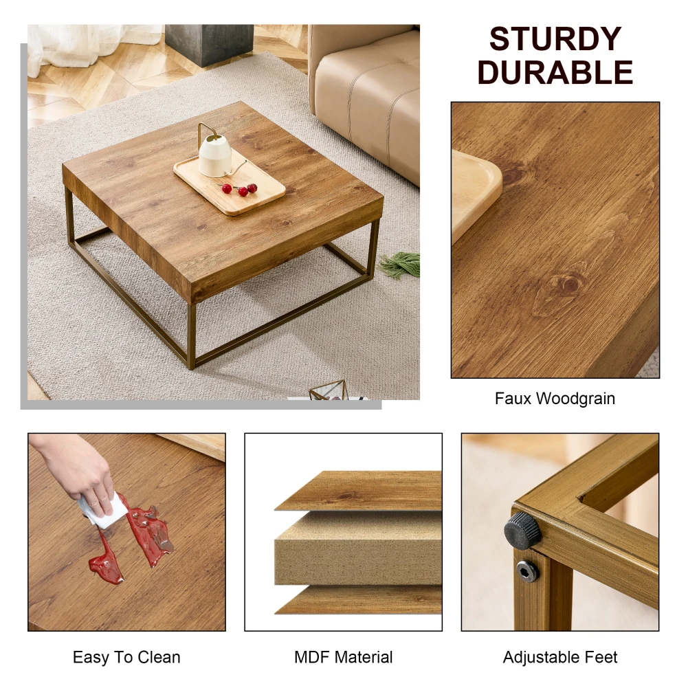 31.5" Coffee Table With Metal Legs MDF Desktop Rectangular Retro Side End Table Rustic Household Center Desk For Living Room