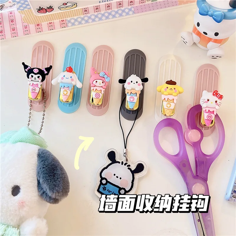 Sanrio Hanger Hooks Kuromi Hello Kitty Mymelody Self Adhesive Wall Hook Strong Without Drilling Multi-Purpose Wall Hook Storage