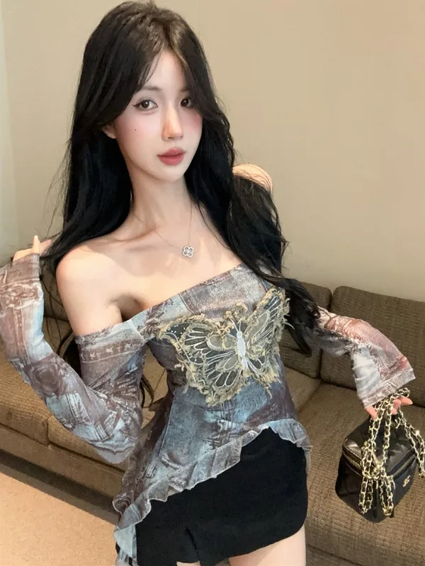 

Slim Fit Long Sleeve T-Shirt Embroidered Collar Retro Style Fashionable Versatile Women's Top City Walk Autumn New ...