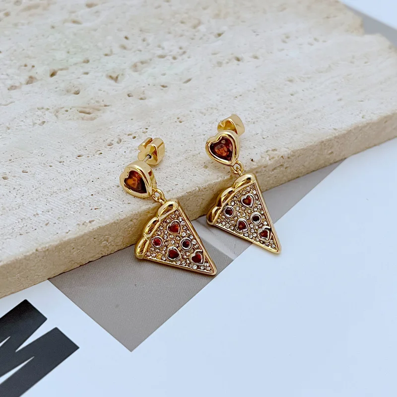 Rhinestone pizza statement earrings for women funny creative earrings cute minimalist dainty delicate jewelry luxury designer