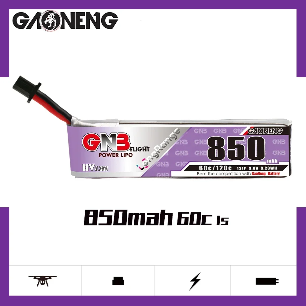 GAONENG GNB 850mAh HV 1S 60C 120C 3.8V Cabled GNB27 LiPo Battery Yinywhoop Tiny7 PowerWhoop Cockroach Quadcopter