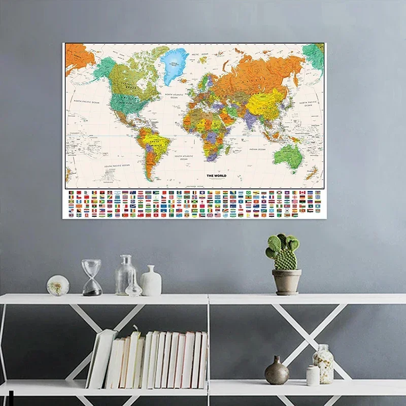 150x100cm The World Map Decorative Hanging Picture Painting Wall Art Poster Non-woven Fabric Children Educational Supplies