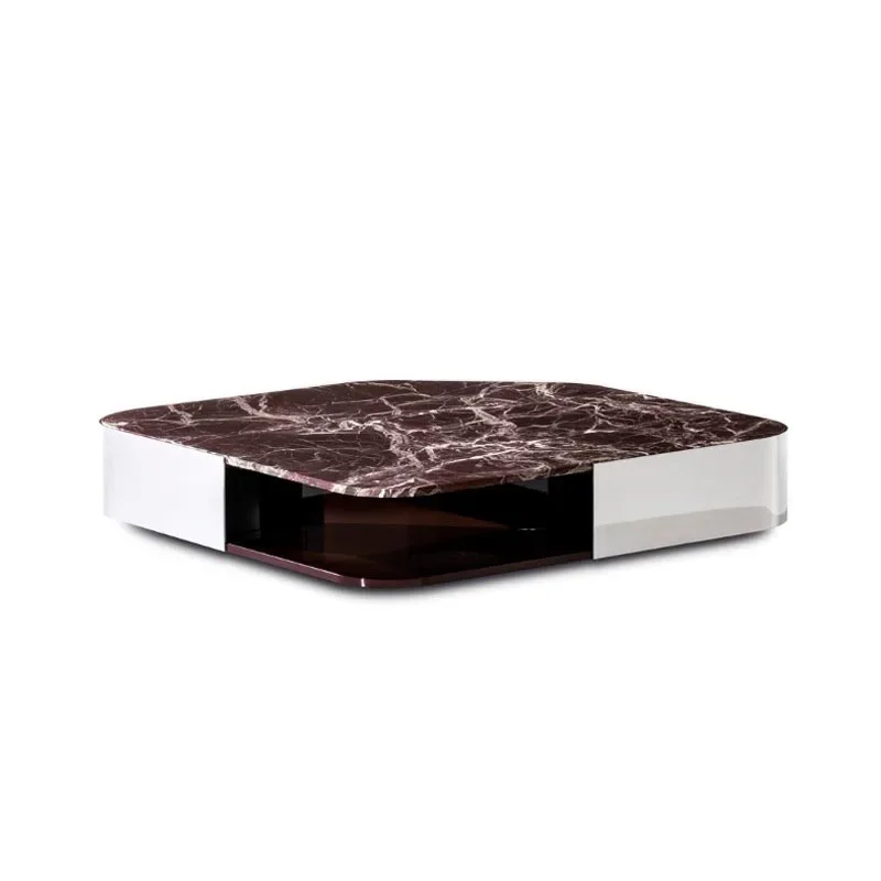Italian marble coffee table light luxury high-end living room home modern creative storage irregular stainless steel tea table