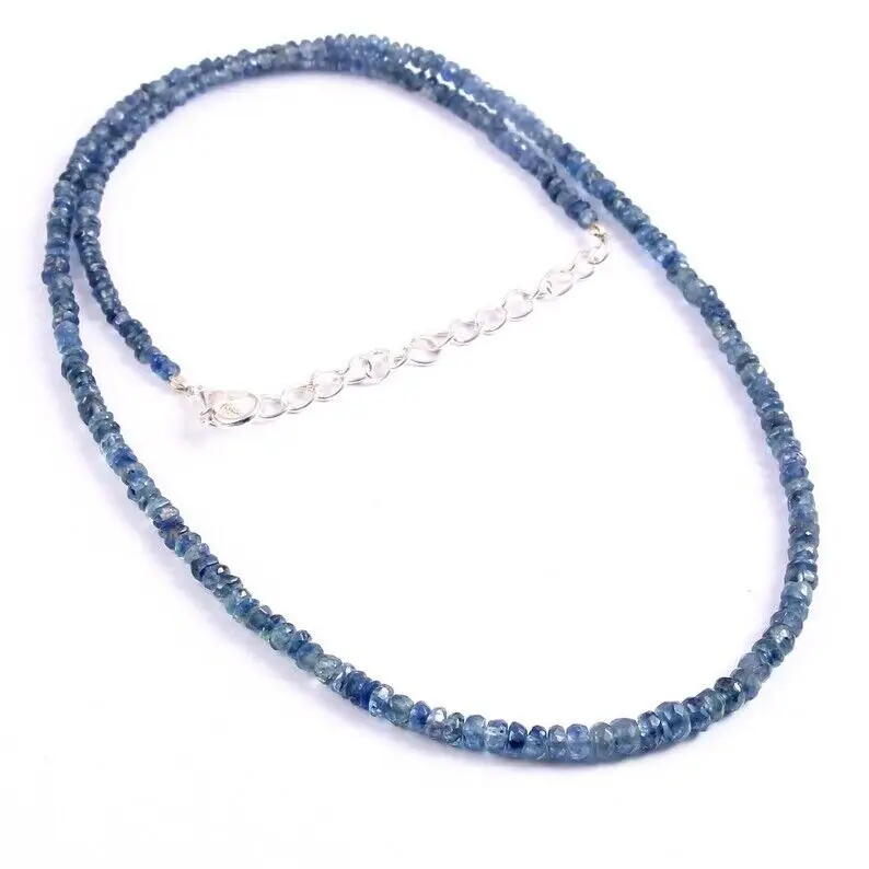 Natural Blue Sapphire Round Faceted Beaded Necklace (2*4mm)