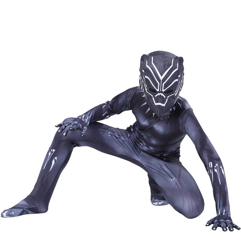 Parents Children Superhero Cosplay Marvel Black Panther TChalla Costumes Kids Adults Party Dress Up Christmas Birthday Gift