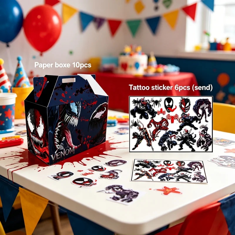 

16Pcs VENOM Paper Box Sticker Combination Marvel Theme Birthday Party Supply Gift Packing Decor Festival Event Decoration Set