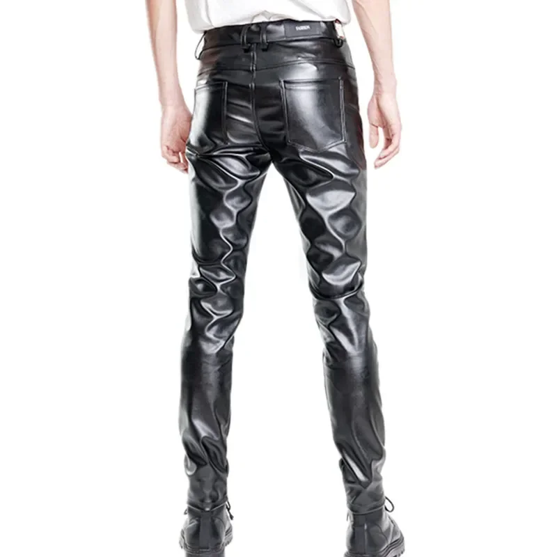 Thin Section Men's Black PU Trousers, Fashion Slim Popular Bar Leather Pants , Asian Size 28-40, Red Blue Orange