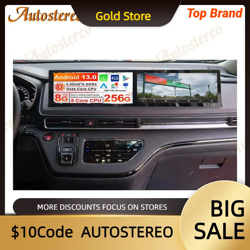 

Dual Screen Android 13 For Honda Odyssey 2022 2023 2024 Car Radio Multimedia Player Carplay GPS Co-pilot Entertainment Head Unit