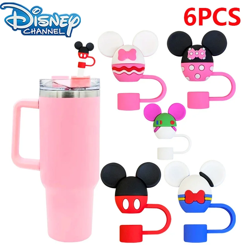 New Disney Anime 3D Cute Mickey Minnie Head Straw Cap 10mm Cartoon Silicone Dustproof Straw Cover Cute Decorative Accessories