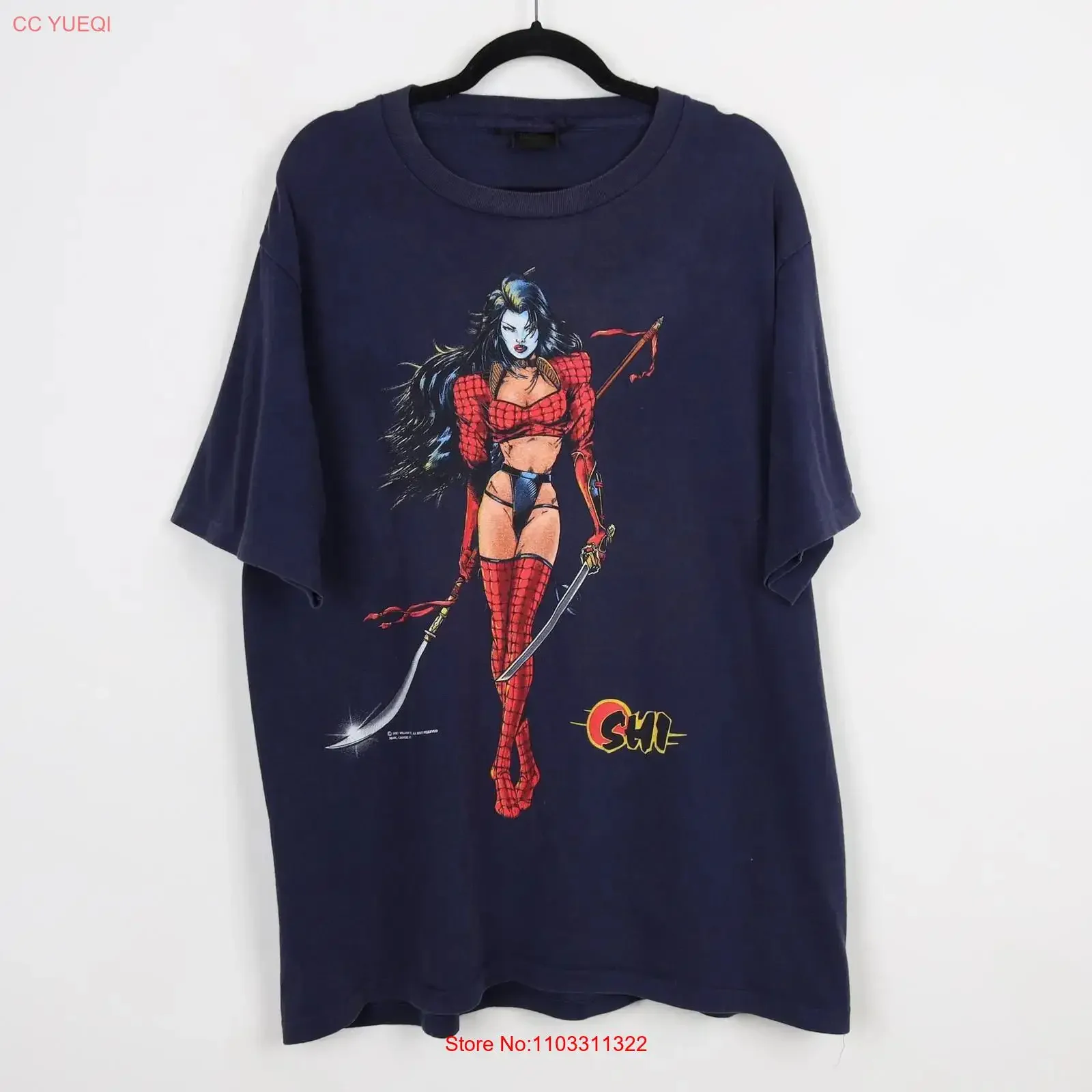Camiseta Vintage de los 90 de Shi Lady Death 1997 William Tucci Anime Manga Talla XL con Gráfico Lavado Versátil Casual Elástica