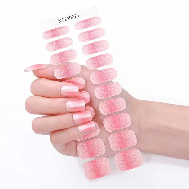 

20Tips Gradient Aurora Semi Cured Gel Nail Strips Sparkling UV Nail Sticker DIY Long-Lasting Shiny Full Cover Gel Manicure Wraps