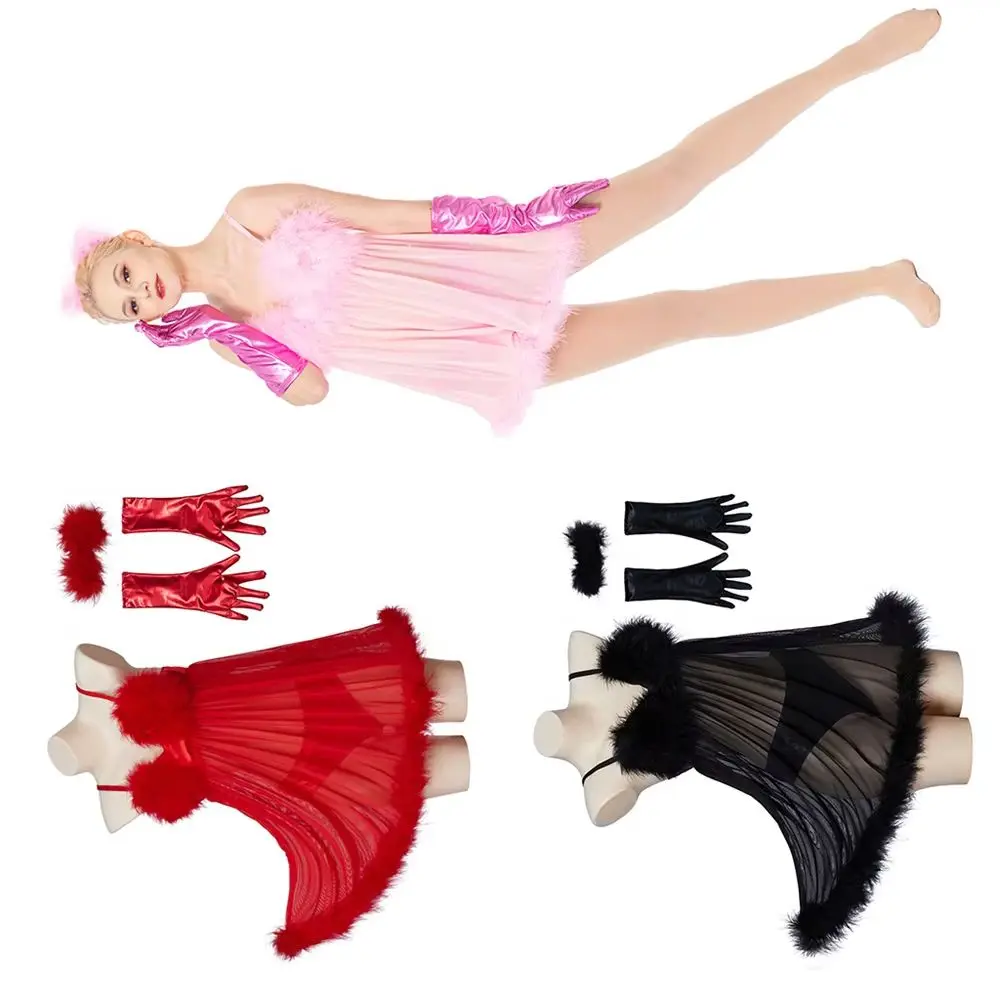 

Movie Austin Powers Fembot Cosplay Costume Women Sexy Plush Suspender Dress Halloween Carnival Party Mini Skirt Suits