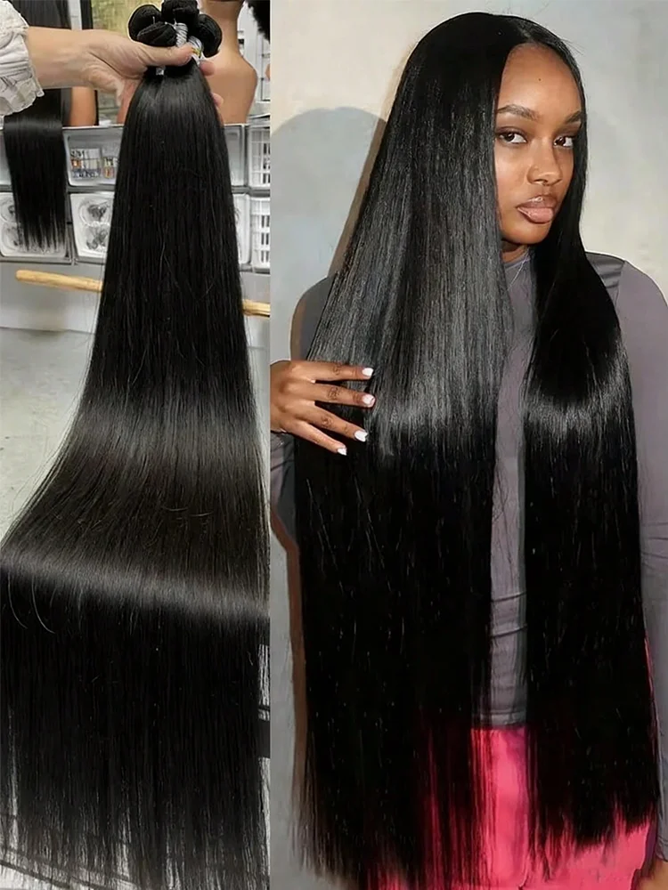 Image of 12A Extensions Schnelle Echthaarverlängerungen, knochengerade Echthaarbündel, unverarbeitetes Haar, 1/3/4 Bündel für Frauen, natürliche schwarze Farbe